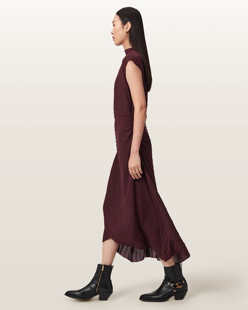 Rayanna Pleated Midi Dress OXBLOOD RED | ALLSAINTS Canada